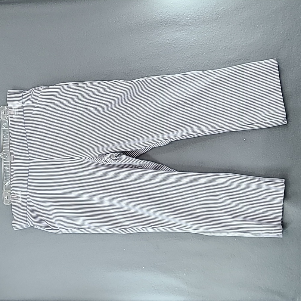 ANNE KLEIN Women's White & Black Pull-On Striped Stretch Capris - Size 14